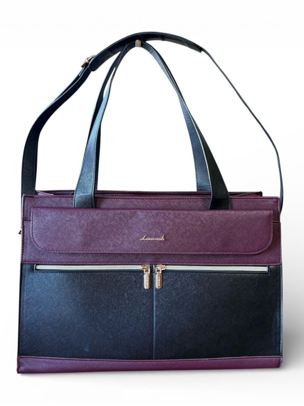 NWOT LOVEVOOK Waterproof Tote Laptop Bag Purple Black 17” Gold Hardware